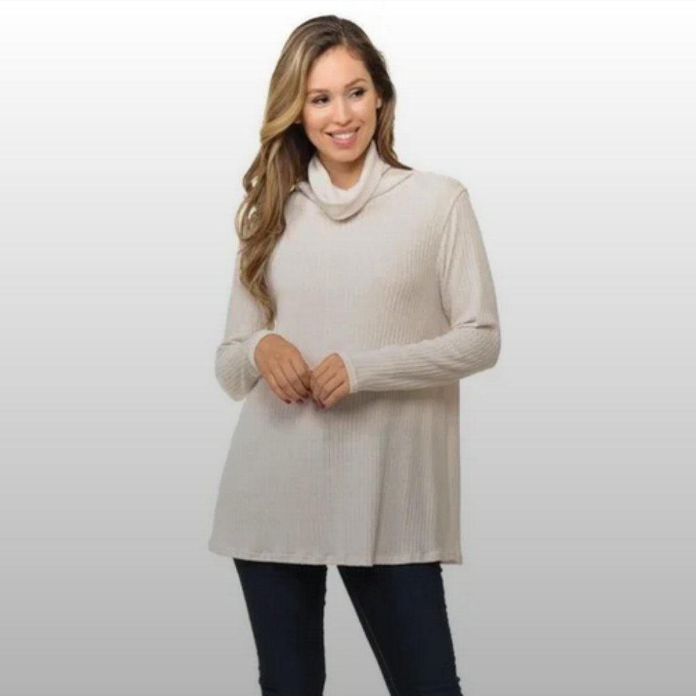 Magic Fit Ribbed Lightweight Turtleneck Sweater In Ivory